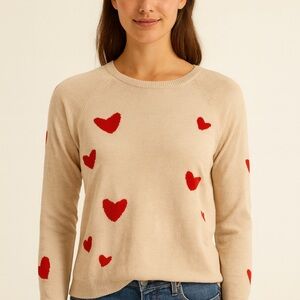 Magaschoni Beige Sweater with Red Hearts